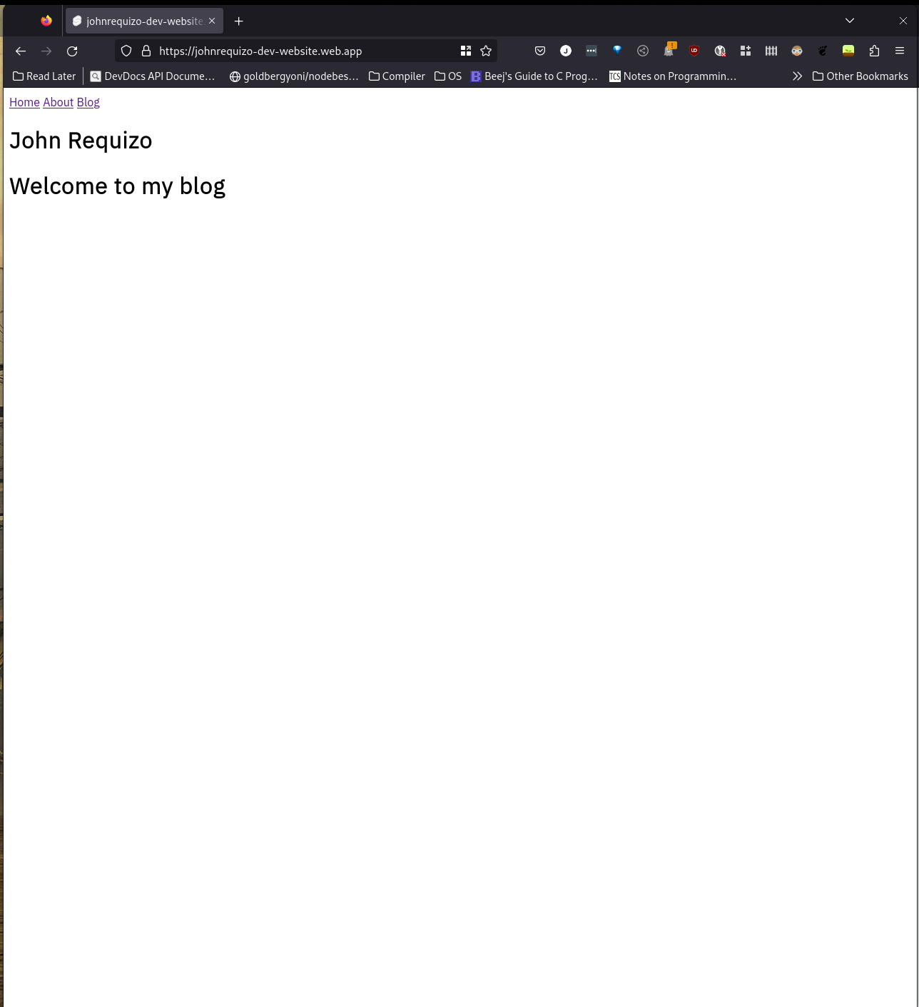 Black and white website with navigation bar at the top